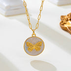 Paperclip Chain Butterfly Enamel Pendant Necklace