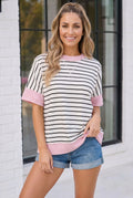 Striped with Pink Trim Top