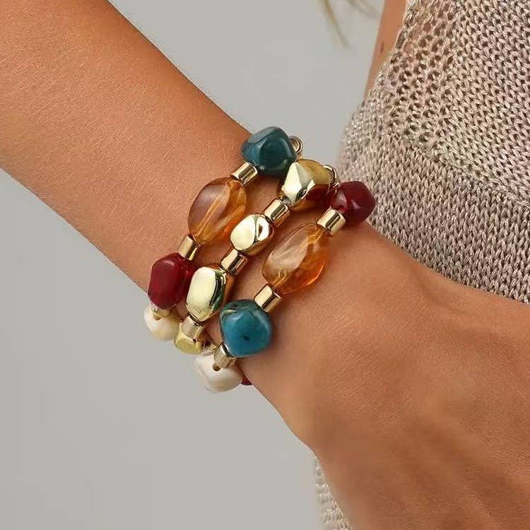 Resin & Gold Nugget Beaded Bracelet Set