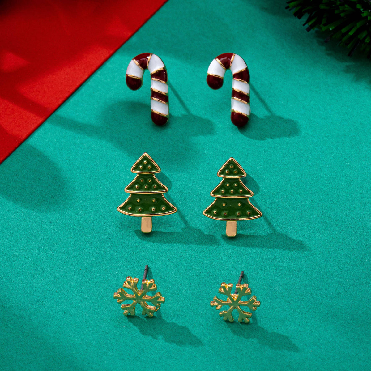 Holiday Candy Cane Snowflake Tree Trio Earrings