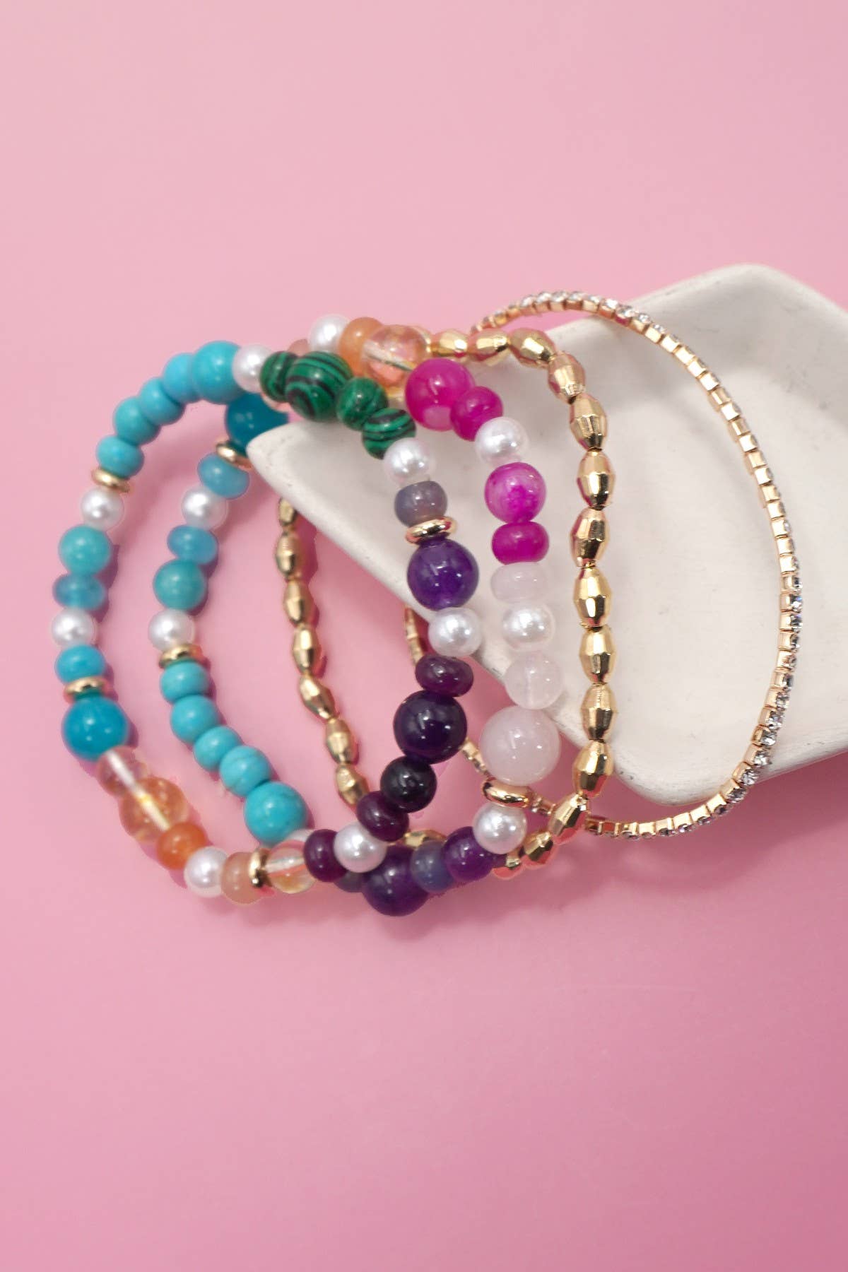 Multi-Color Glass Beaded Bracelet Set