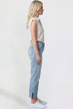 Mid Rise Stretch Cuffed Cropped Jeans
