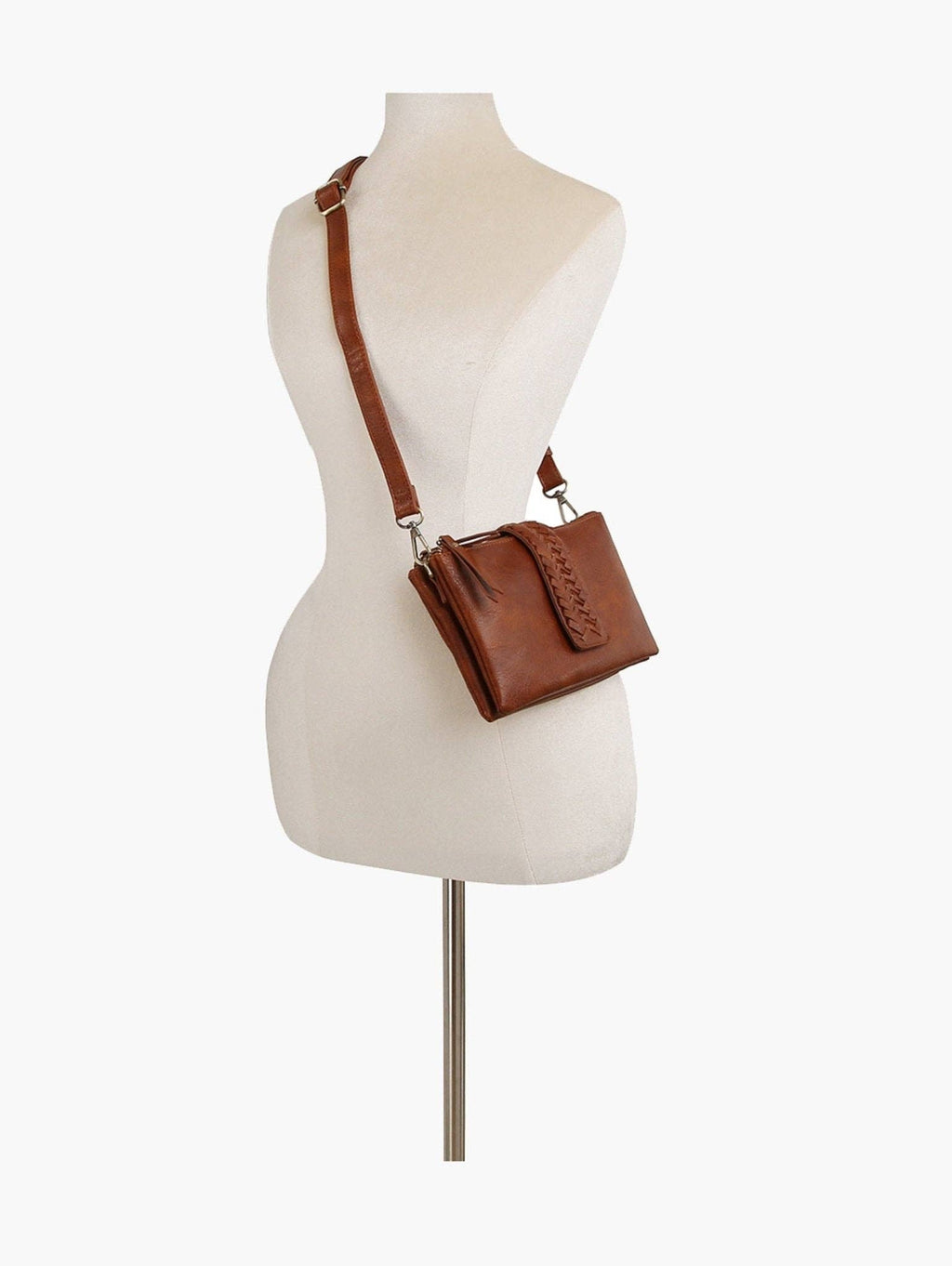 Women's Two-Compartment Crossbody Bag with Braid Detail