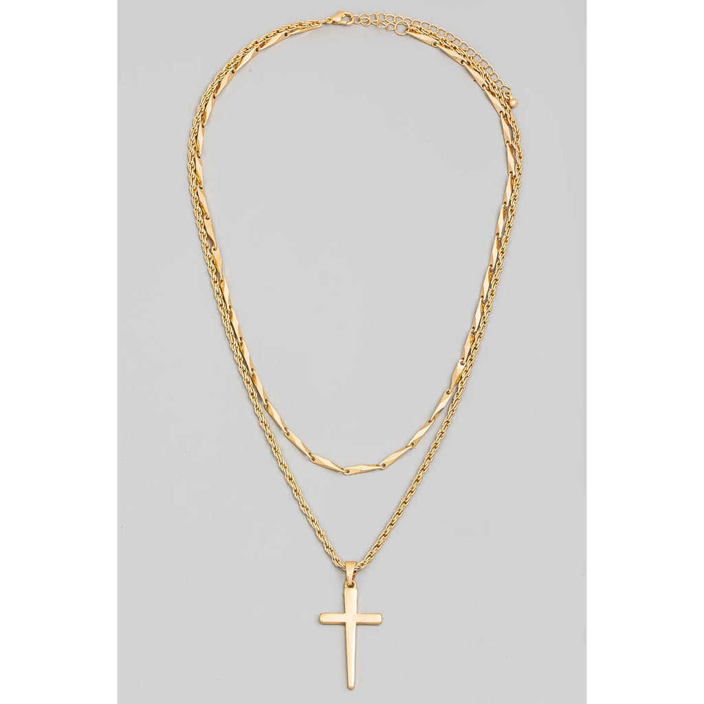 Cross Pendant Layered Chain Necklace