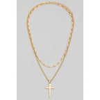 Cross Pendant Layered Chain Necklace