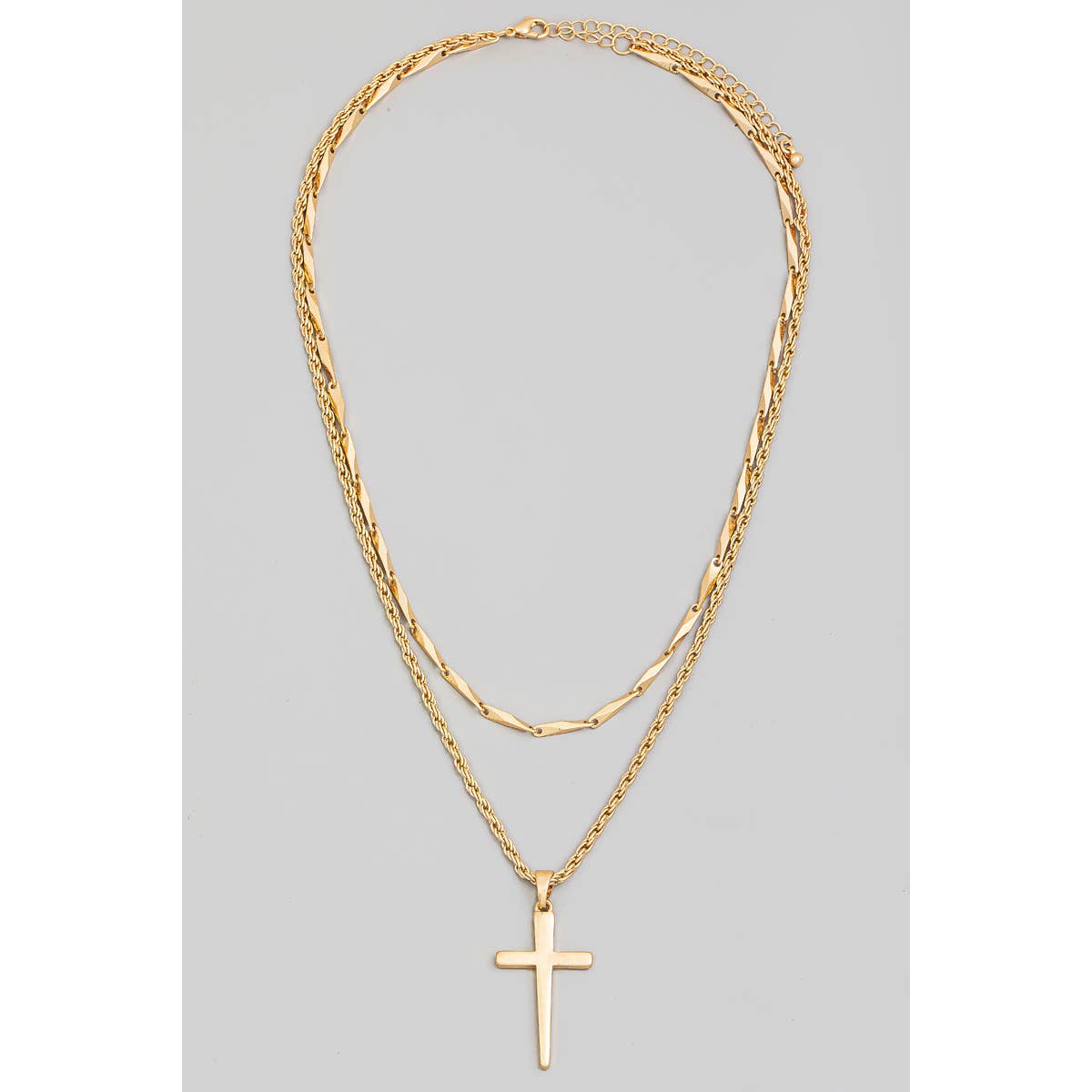 Cross Pendant Layered Chain Necklace