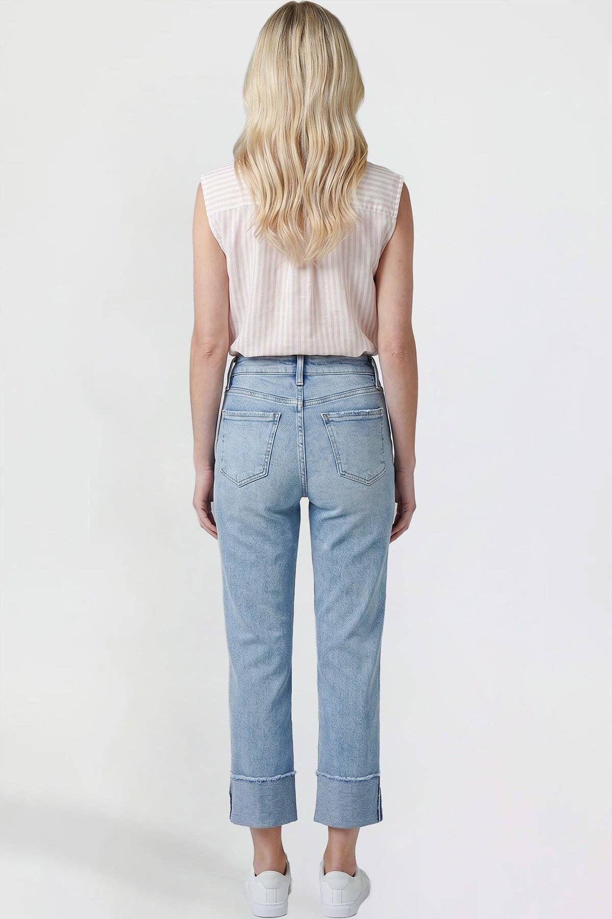 Mid Rise Stretch Cuffed Cropped Jeans