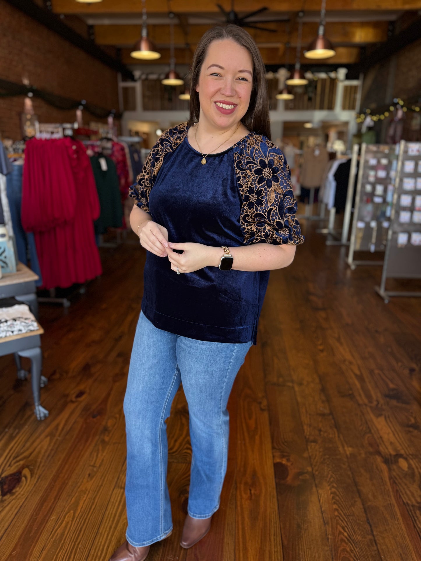 Velvet Lace Floral Blouse