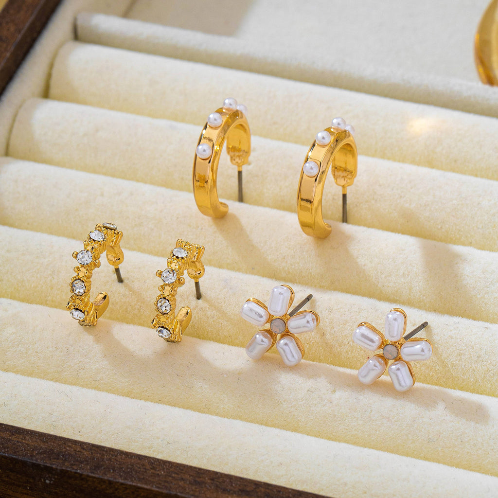 Pearl Stud & Hoop Trio Earrings