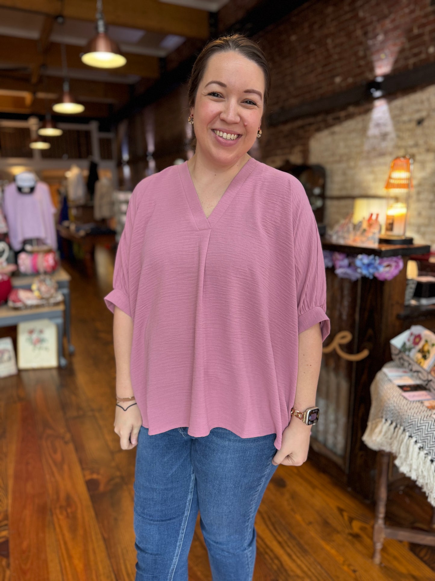 Simple Woven Oversized Blouse in Pink