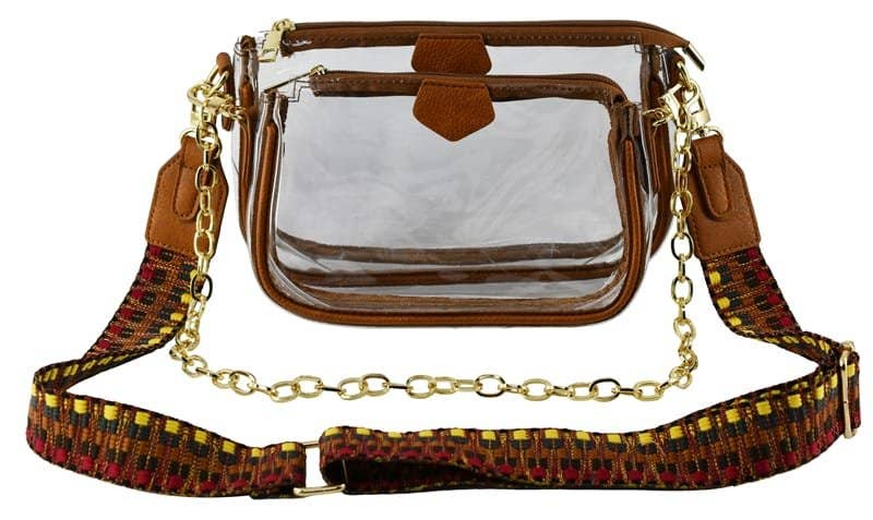 Clear Double Zip Crossbody Bag With Guitar/Chain Strap