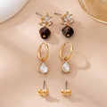 Gold-Tone Floral & Drop Earring Trio Set