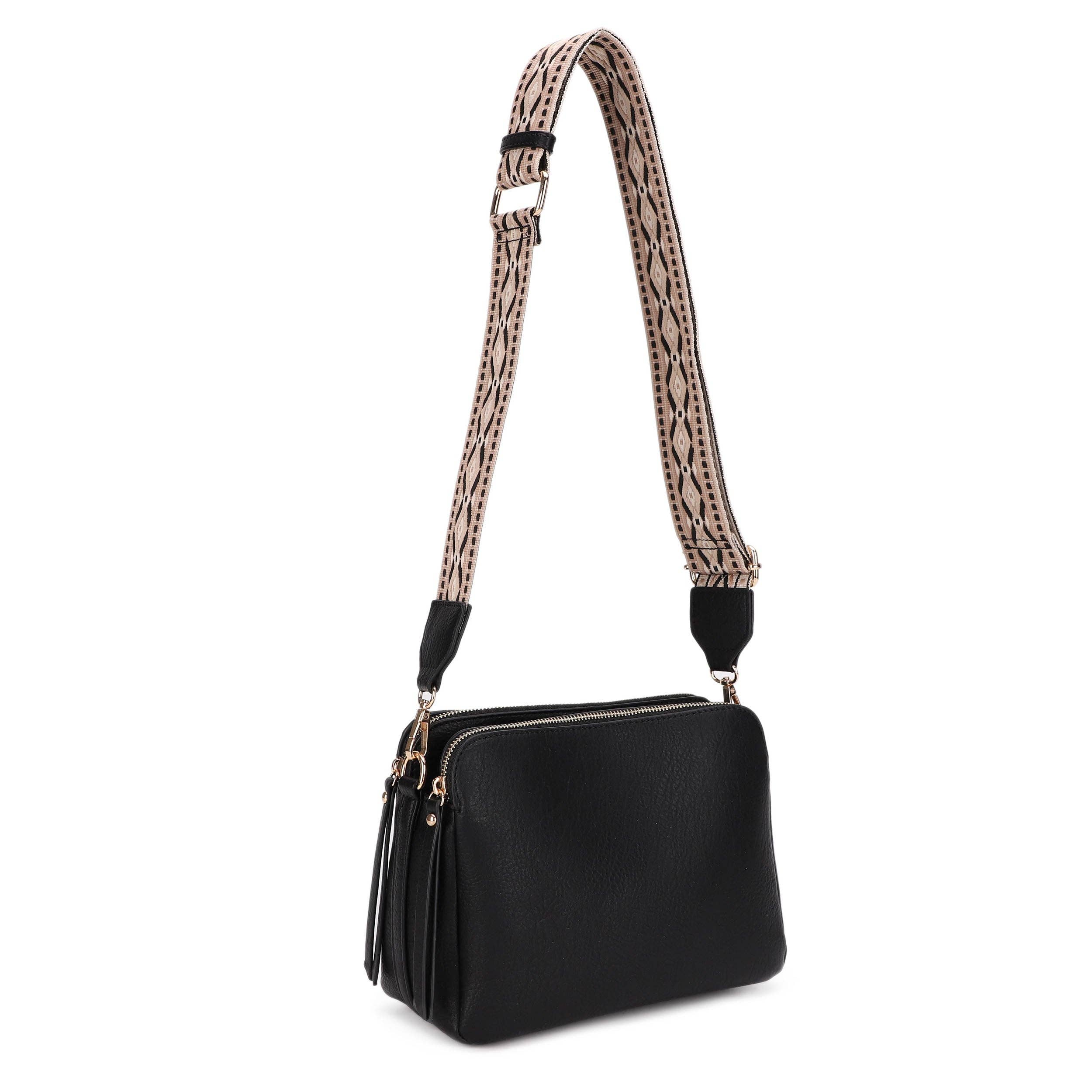 Mila 3 Compartment Crossbody Bag With Guitar Strap