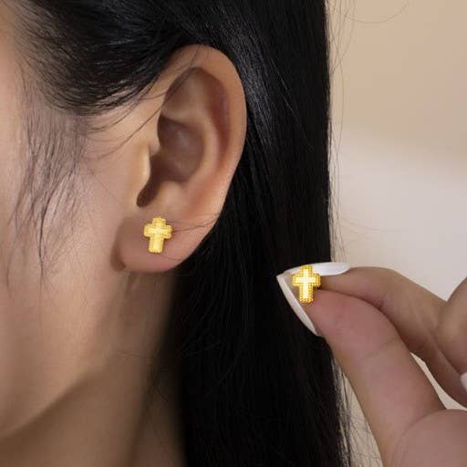 Tiny Ridge Cross Earrings
