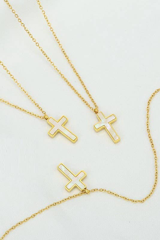 White Jeweled Cross Necklace