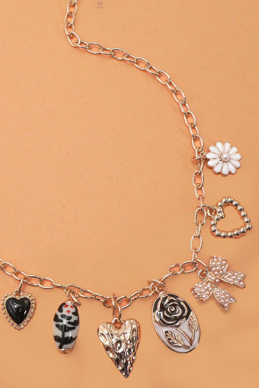 FLOWERS & HEARTS CHARM NECKLACE