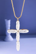 Pearl Look Long Cross Necklace