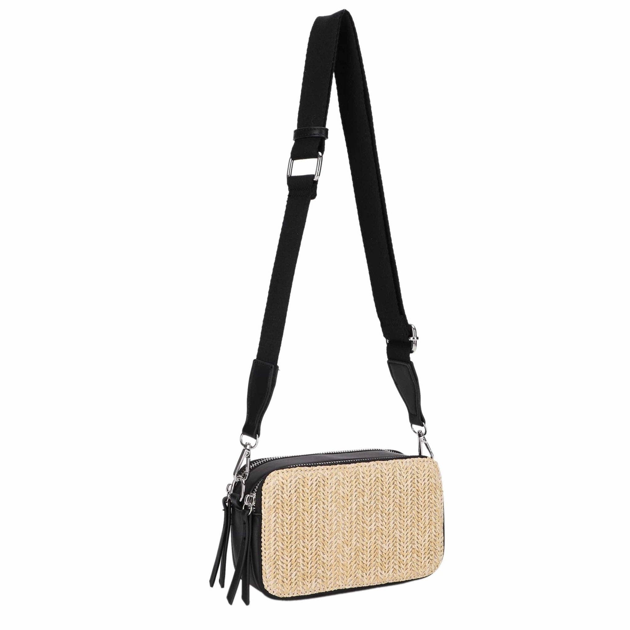 Jeena Two Tone Straw Crossbody Bag