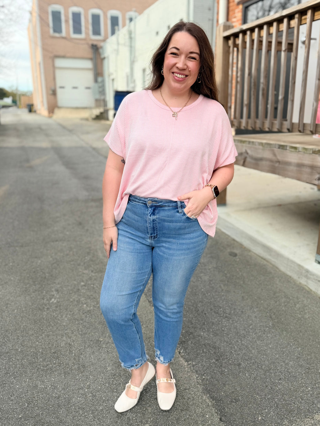 Simple Oversized Ribbed Knit Top - Pink