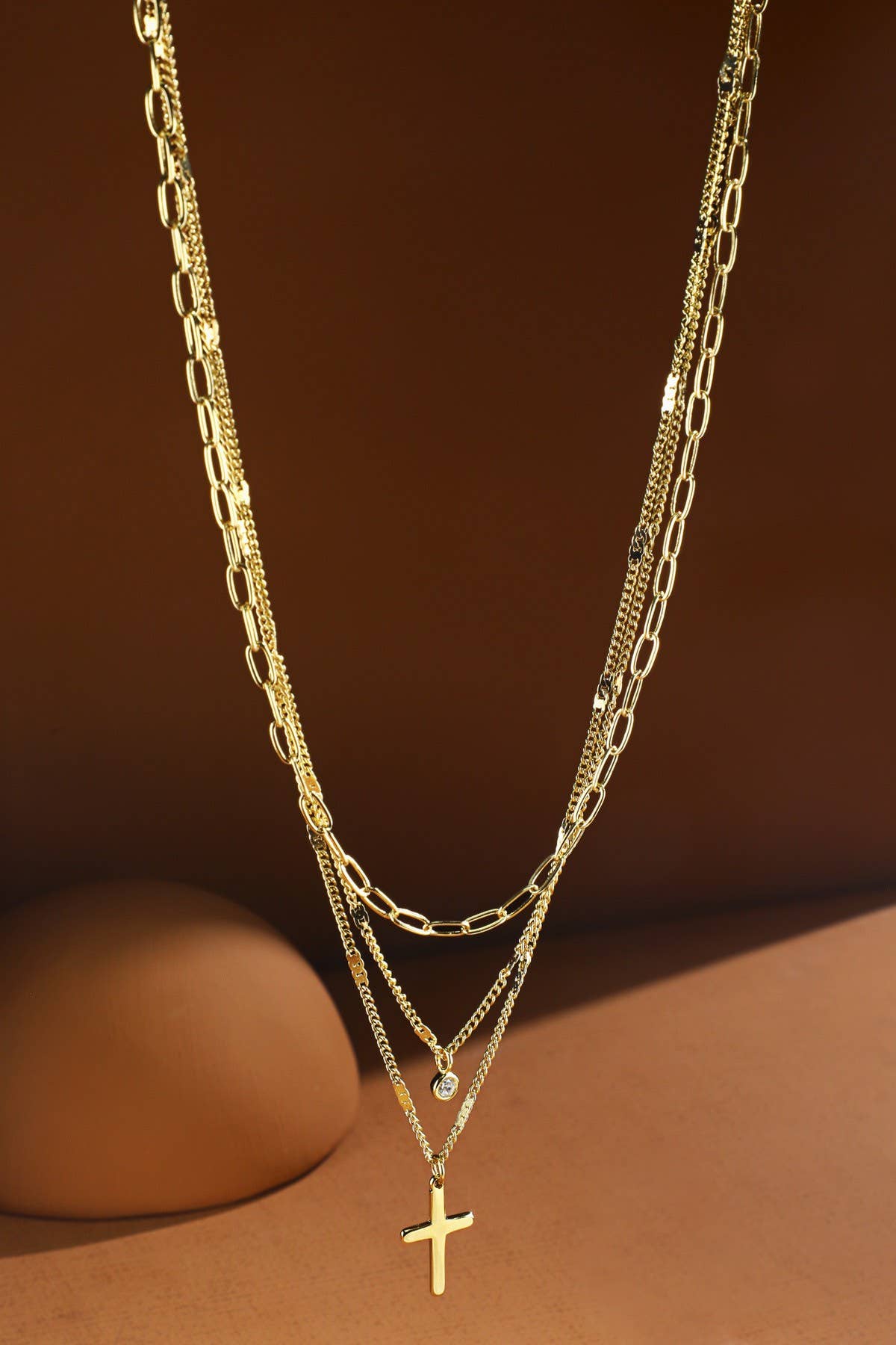 Brass Layered Cross Pendant Necklace