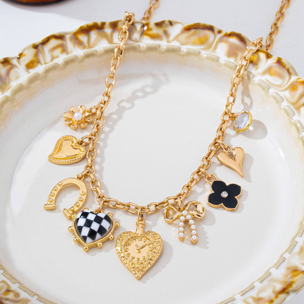 Gold & Black Multi-Charm Necklace