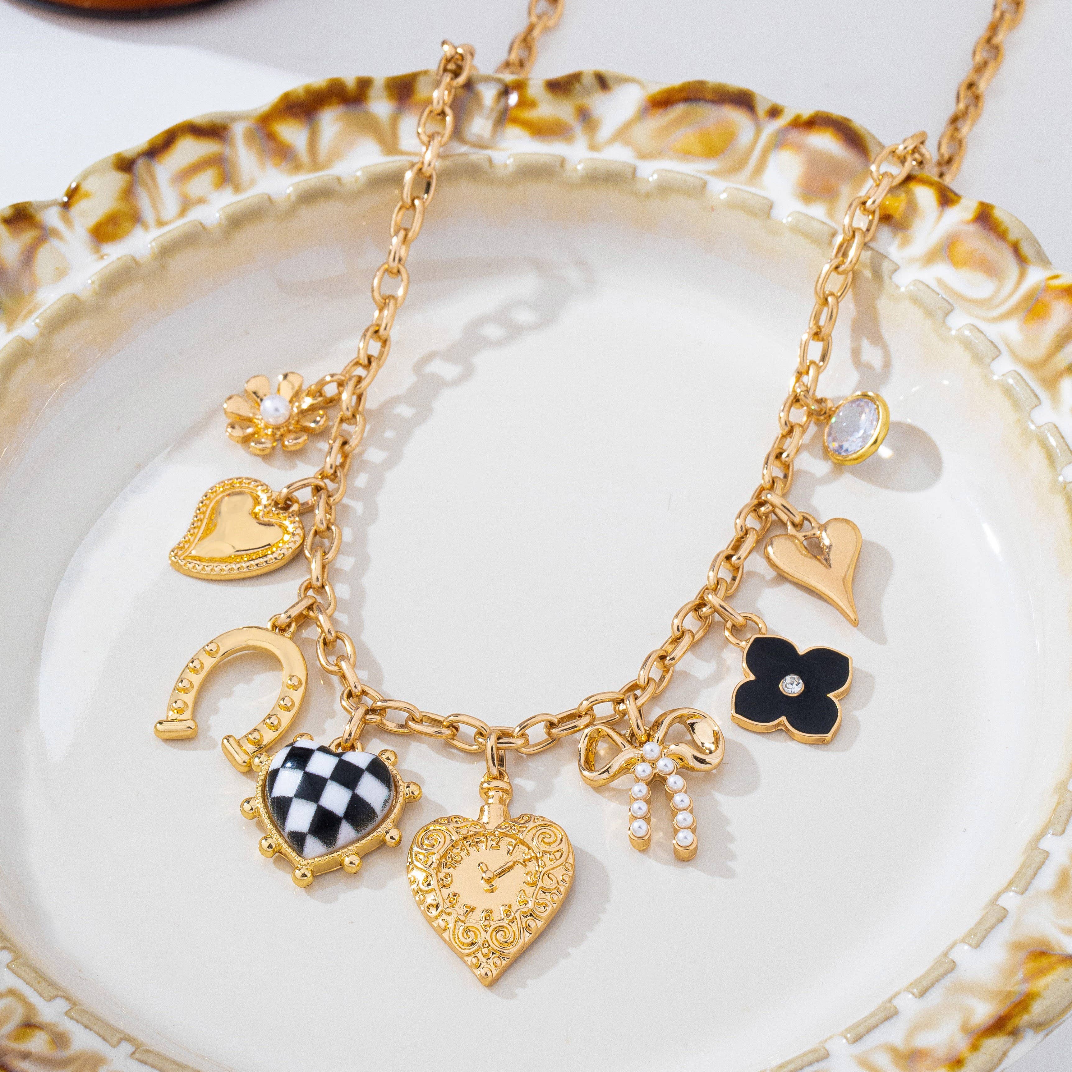 Gold & Black Multi-Charm Necklace