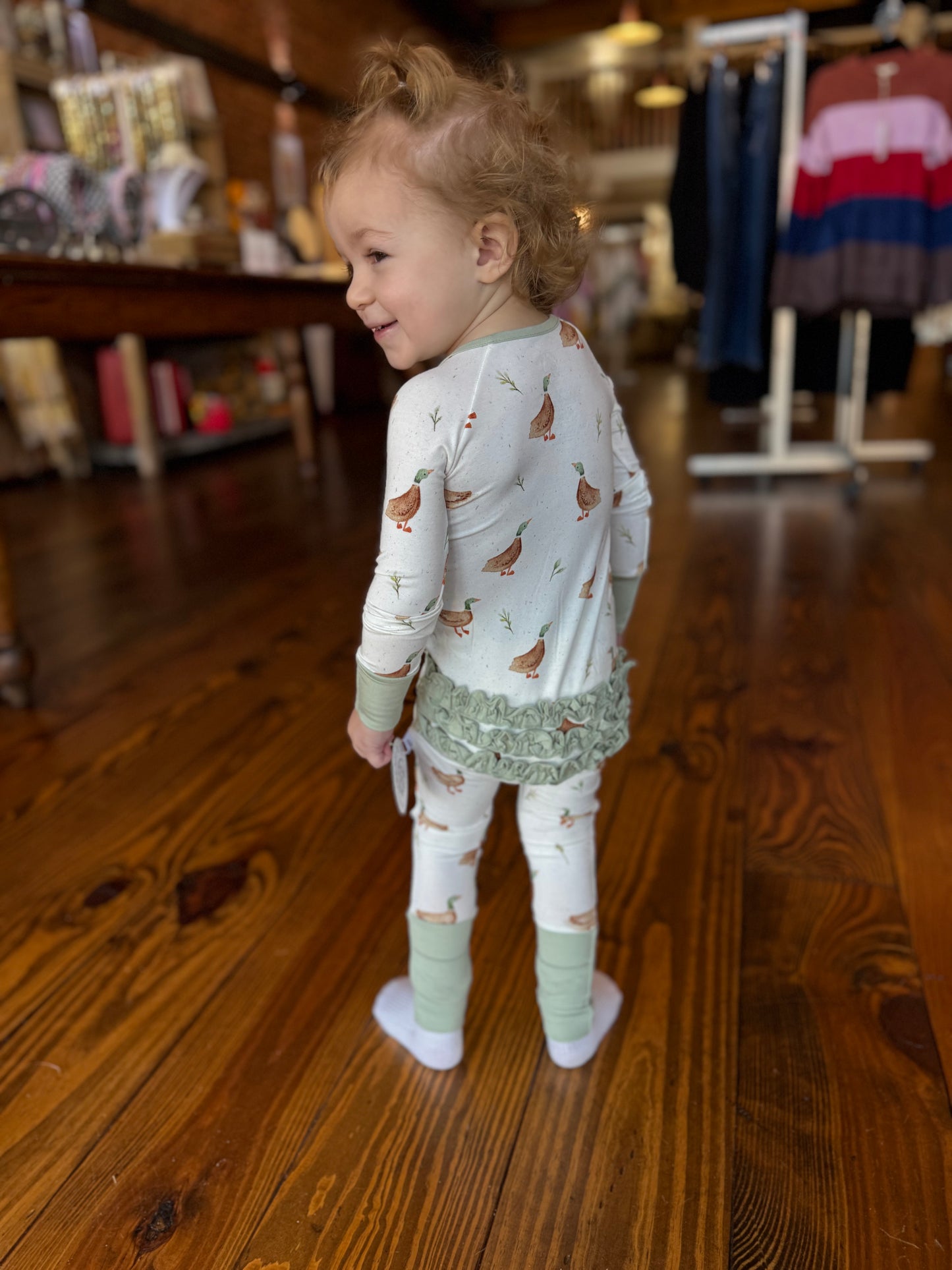 Ruffled Ducks in the Meadow Bamboo Zippie Pajamas