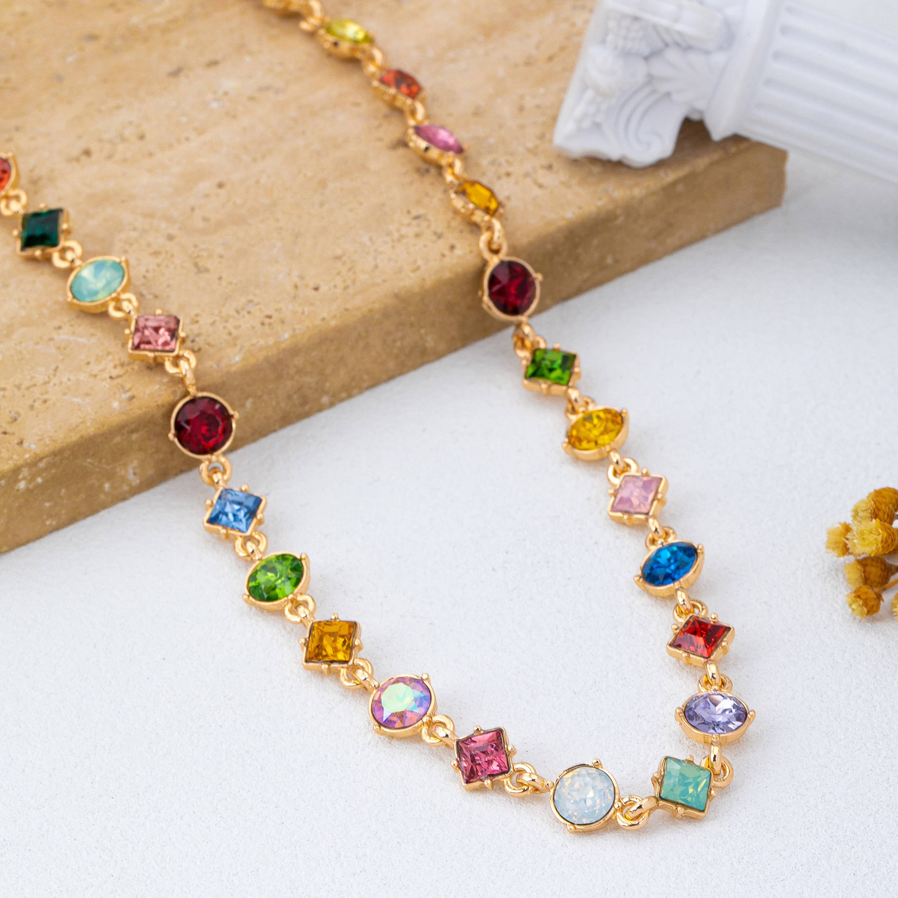 Multicolor Mixed-Shape Crystal Necklace