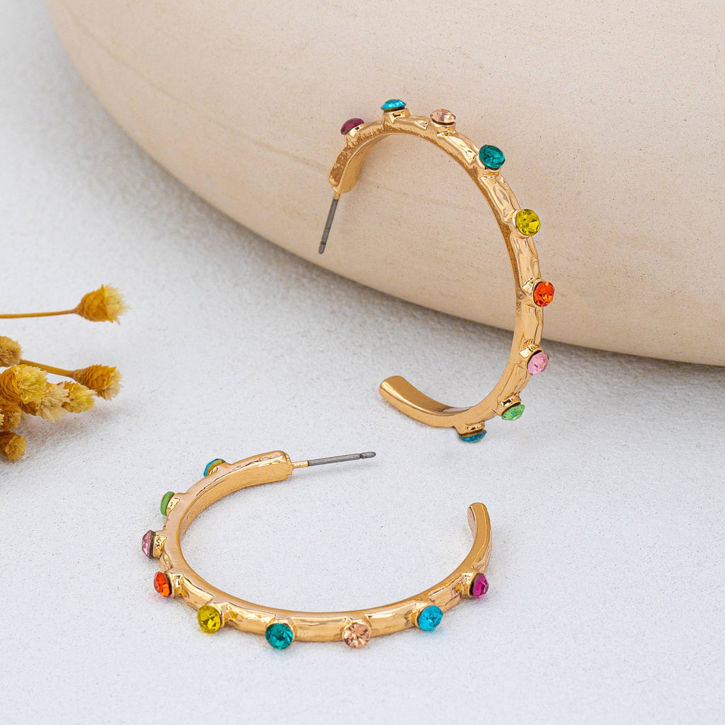 Multi Color Gemstone Hoop Earrings