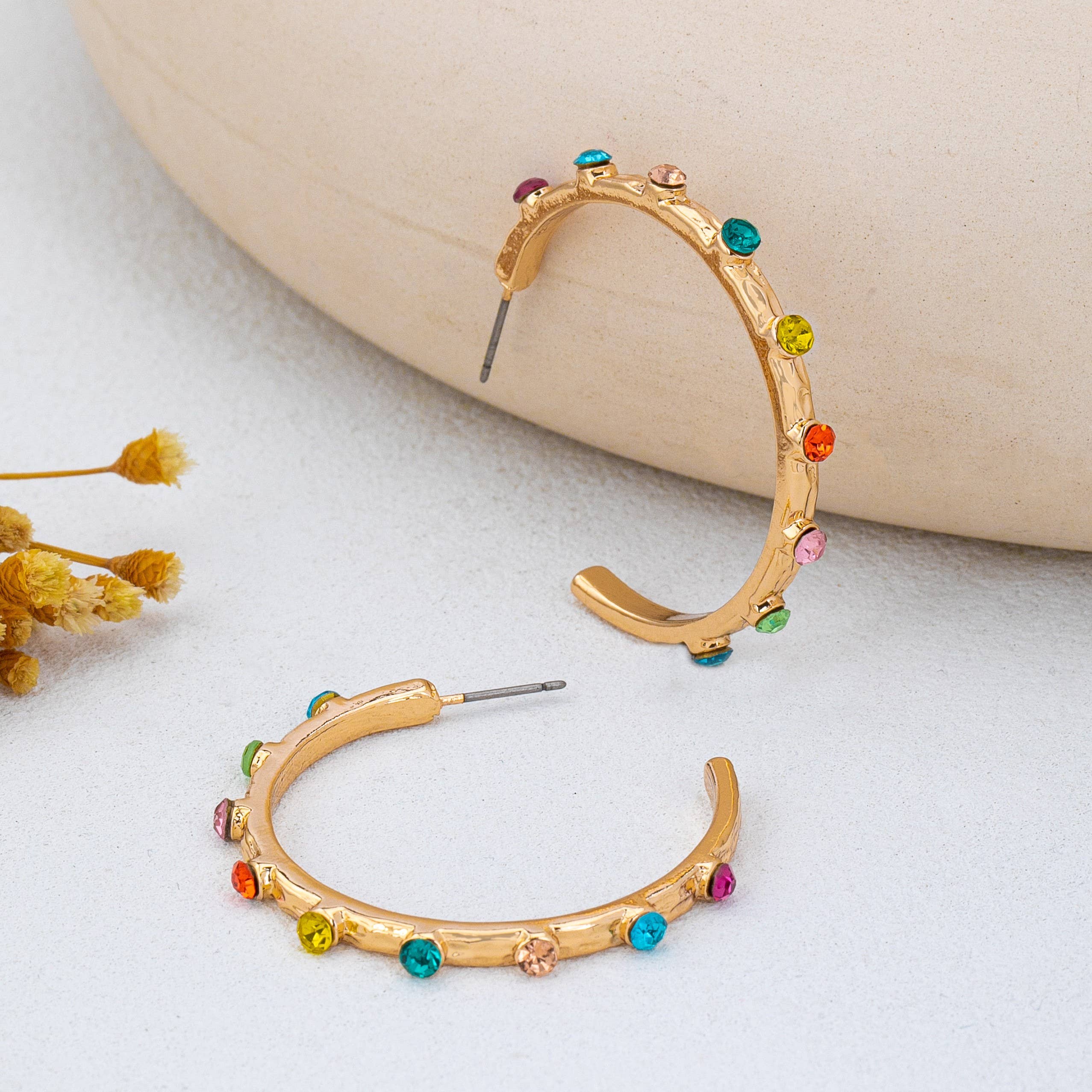Multi Color Gemstone Hoop Earrings