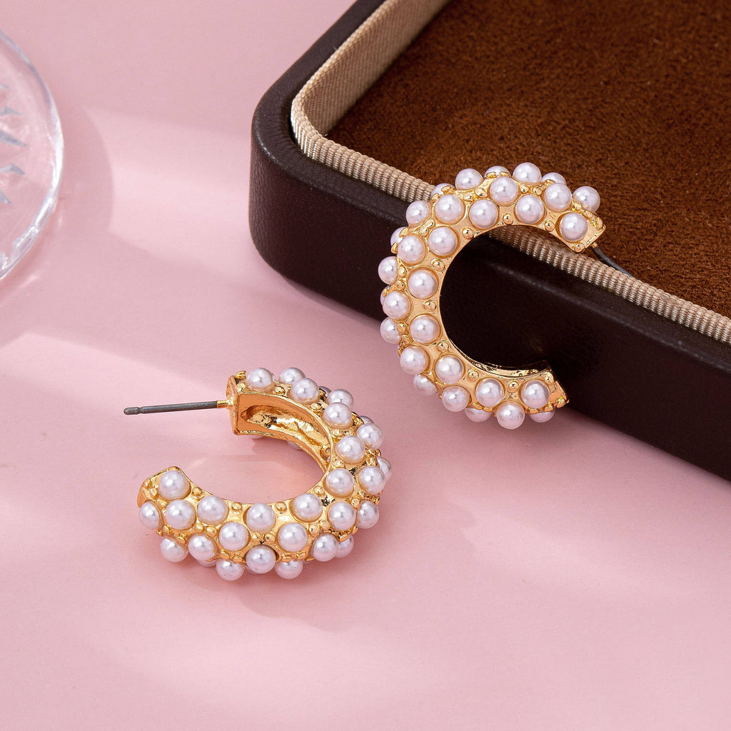 Multi Pearl C Hoop Earrings