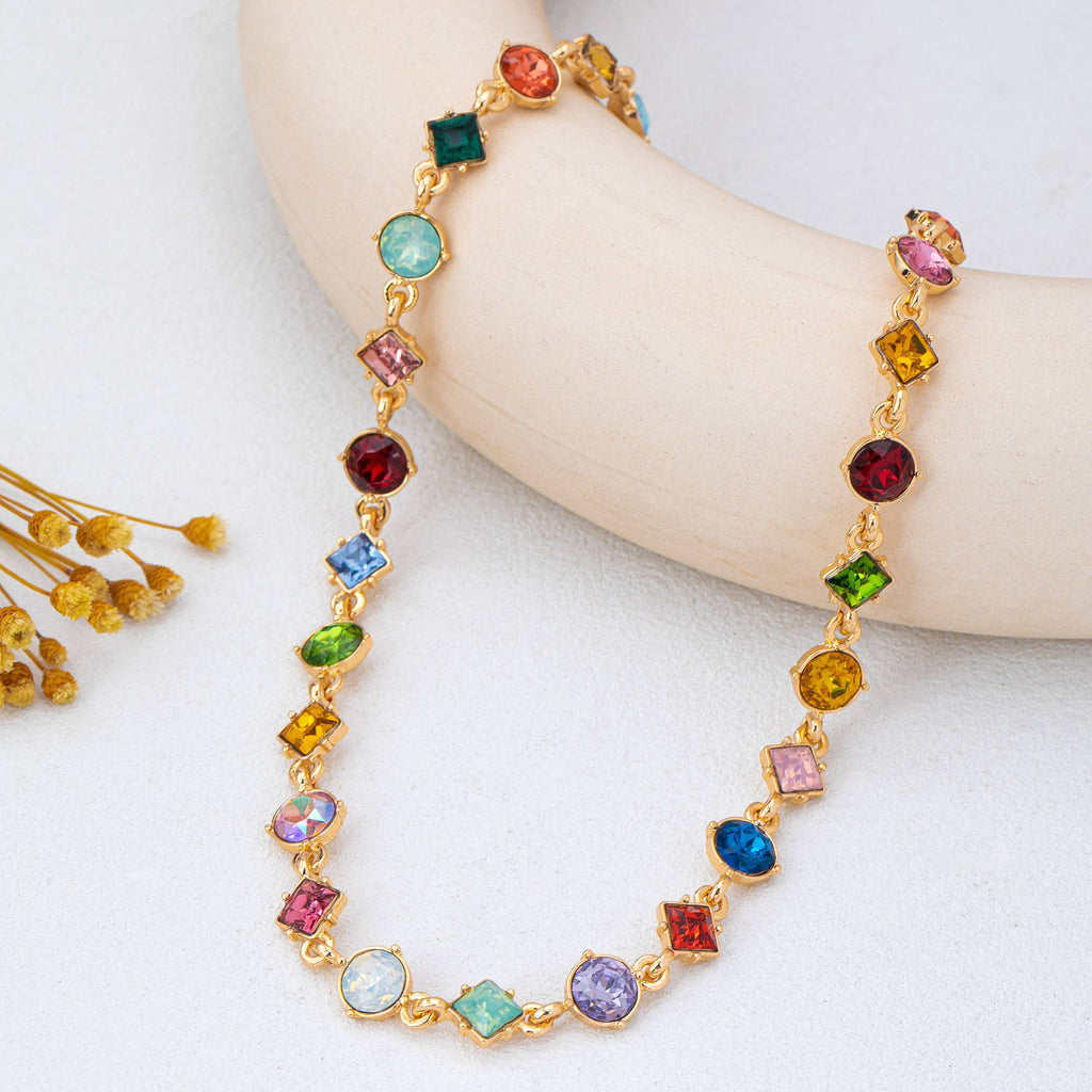 Multicolor Mixed-Shape Crystal Necklace