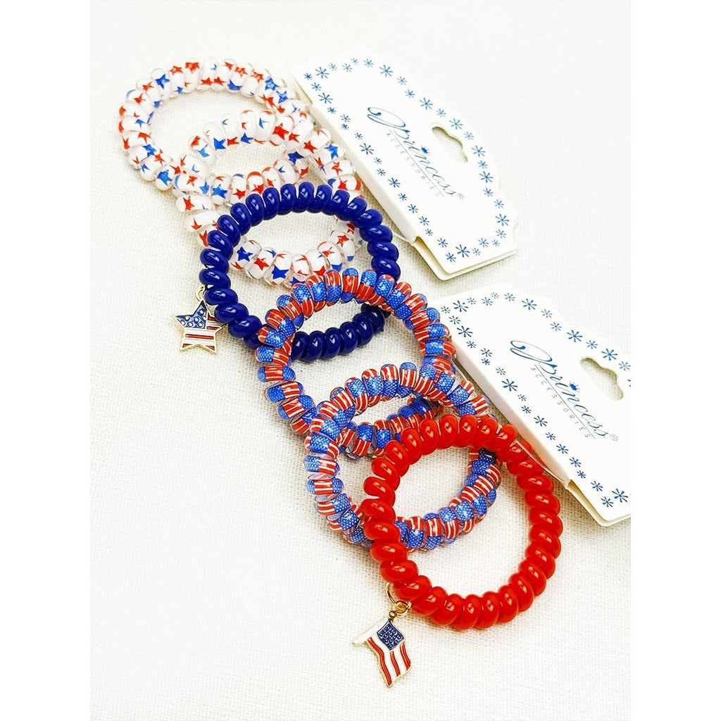 USA Charm Phone Cord Hair Tie Set