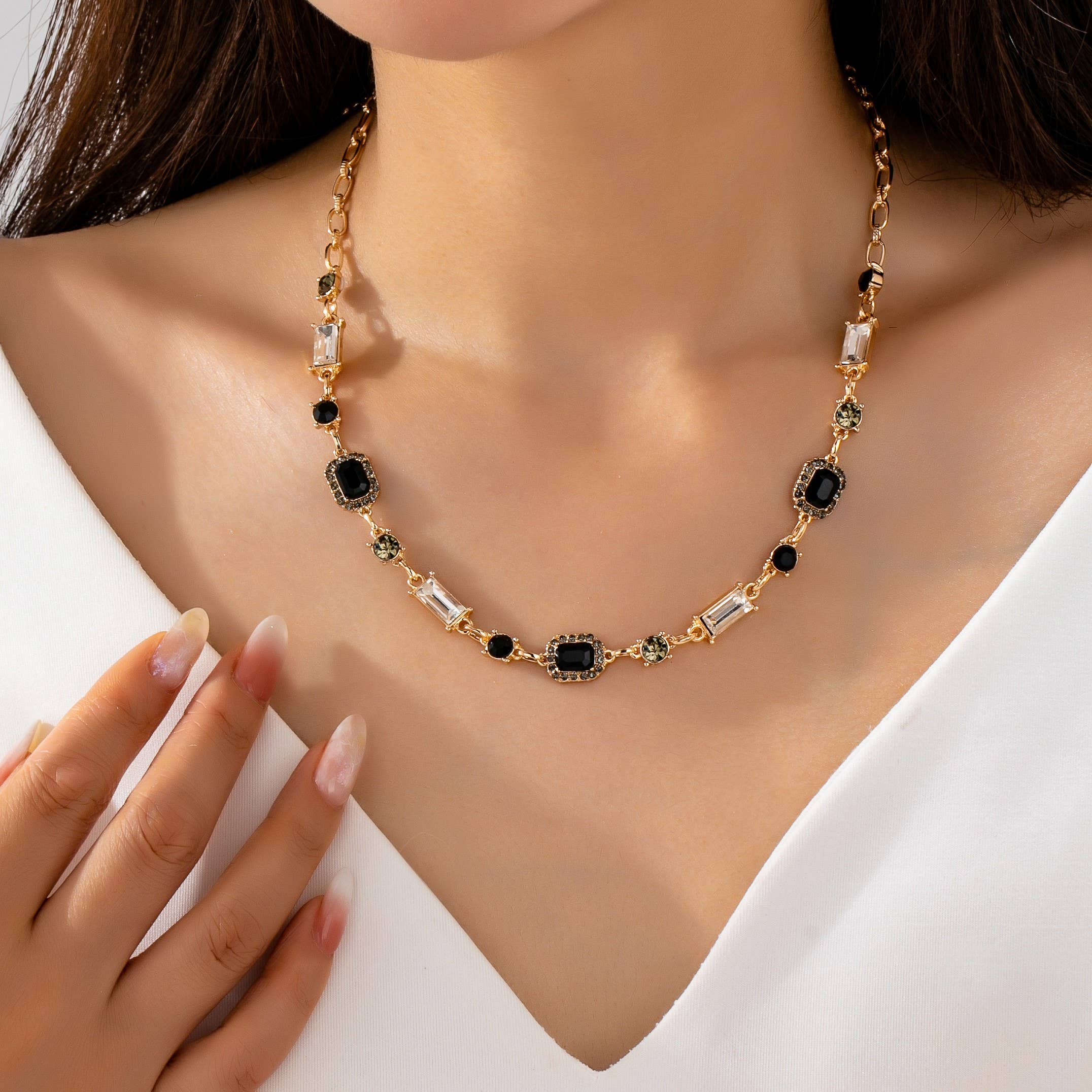 Geometric Black Crystal Necklace