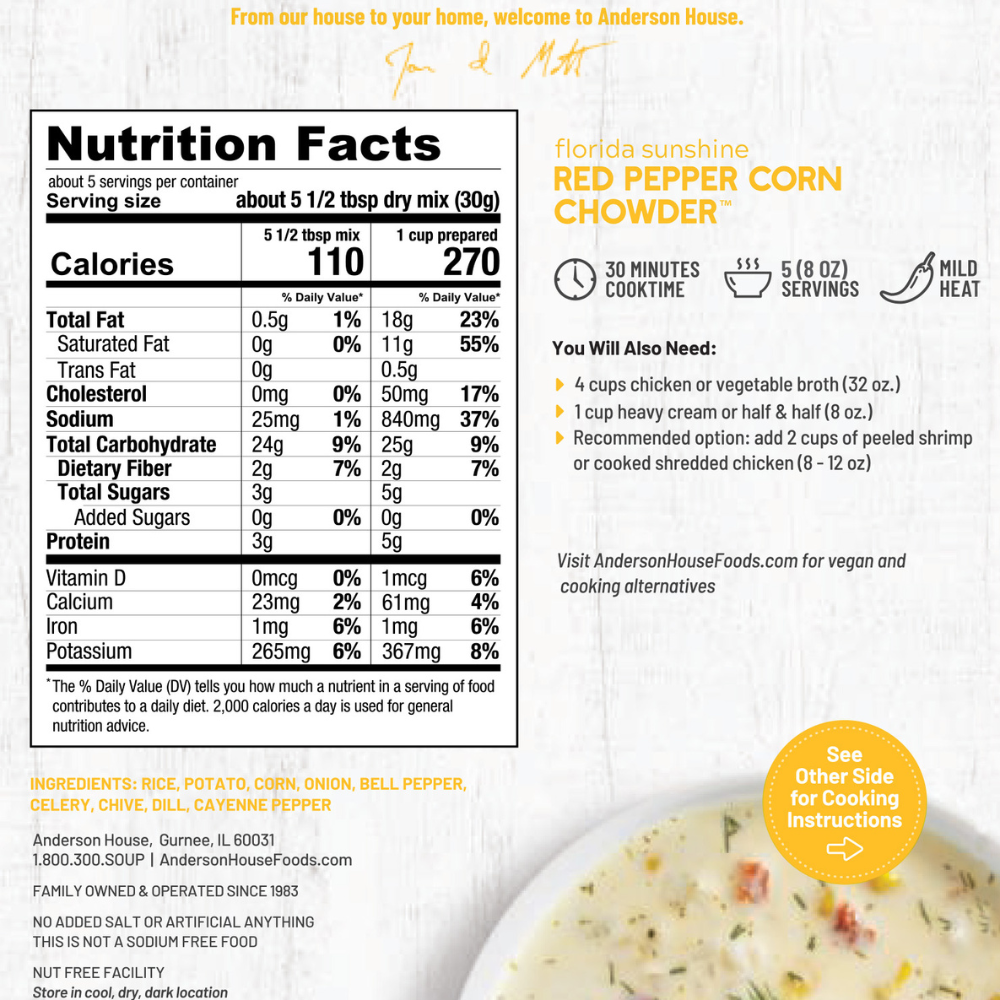 Florida Sunshine Red Pepper Corn Chowder Soup Mix