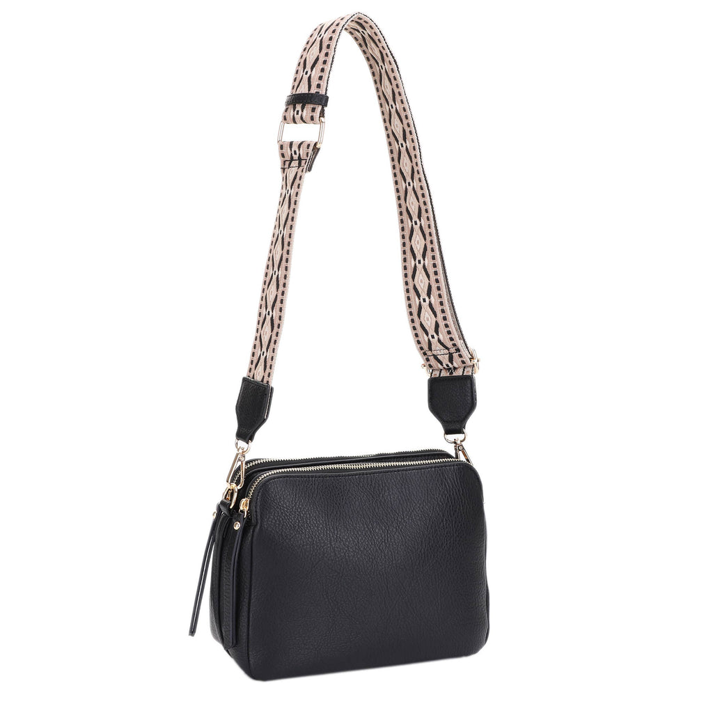 Mila 3 Compartment Crossbody Bag With Guitar Strap