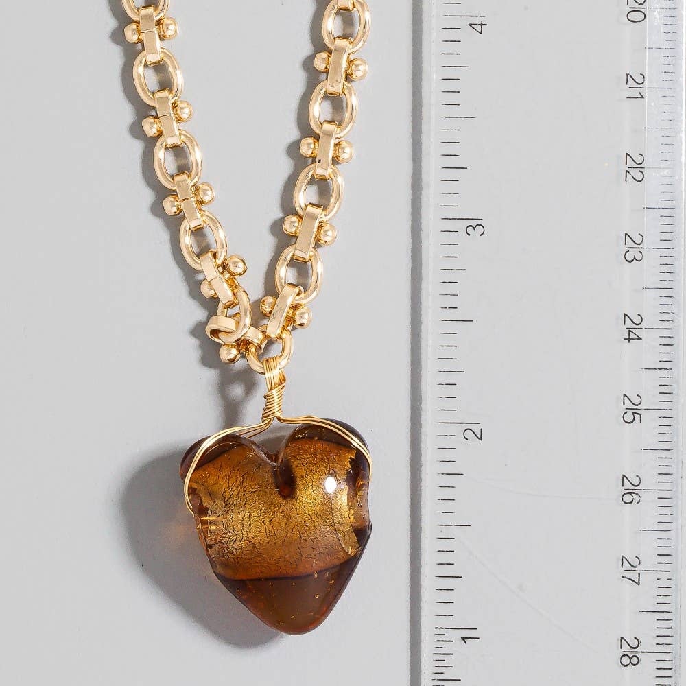Brown Glass Heart Pendant Necklace