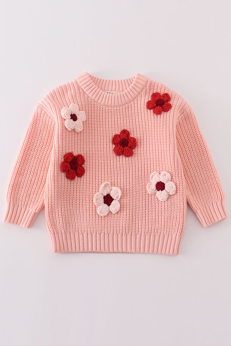 Girls Hand Embroidered Flower Sweater