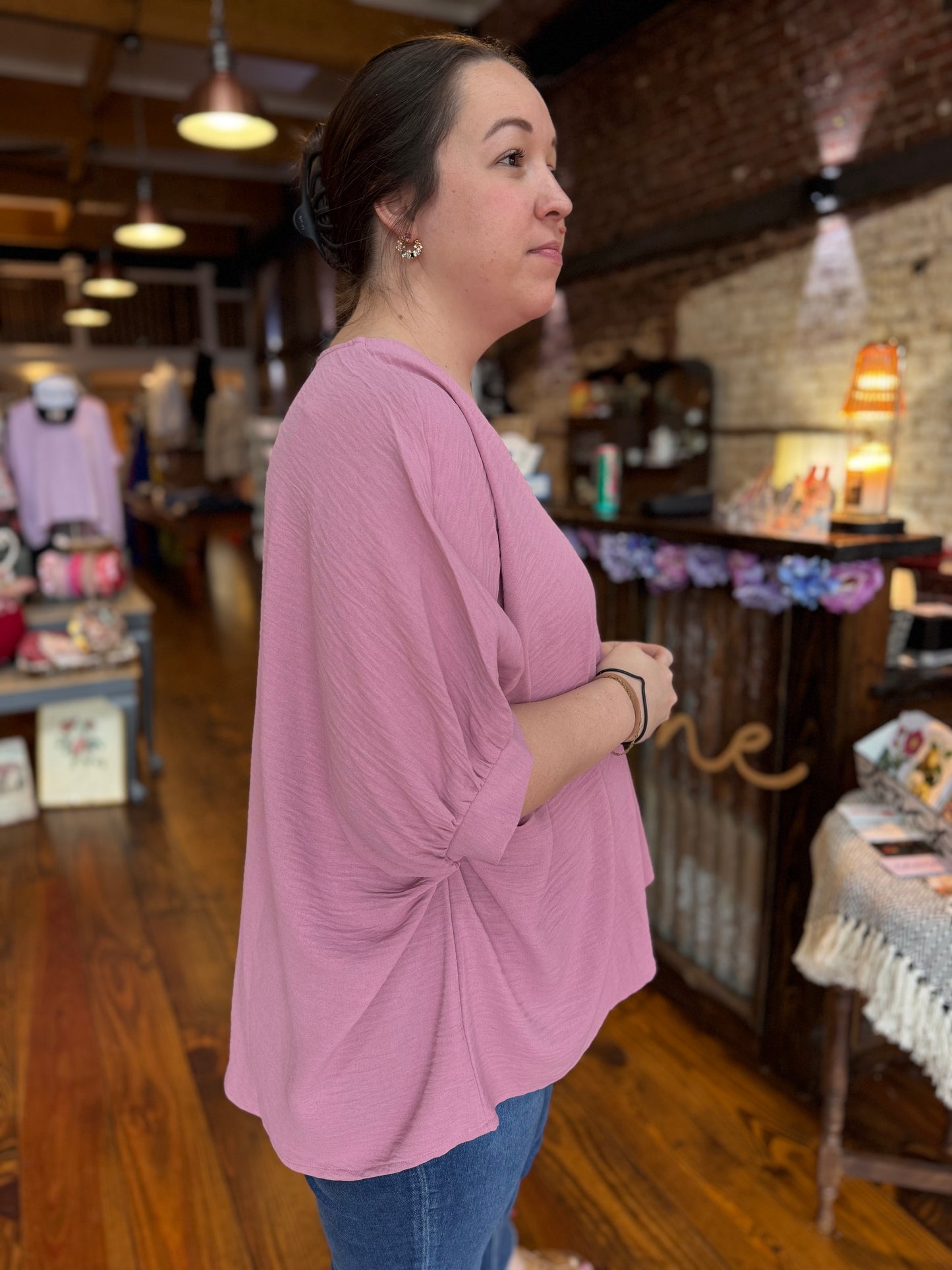 Simple Woven Oversized Blouse in Pink