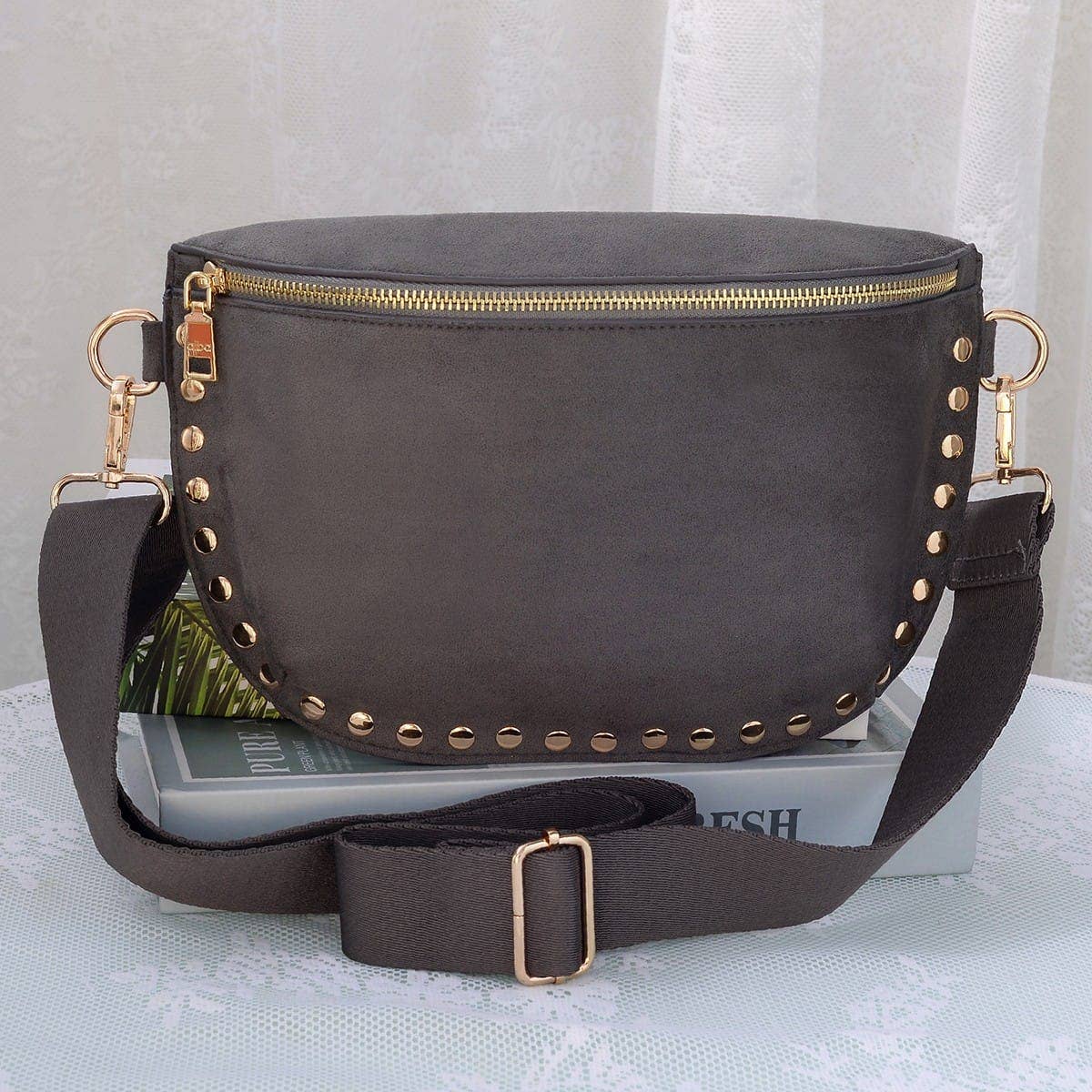 Carina Suede Studded Crossbody Bag