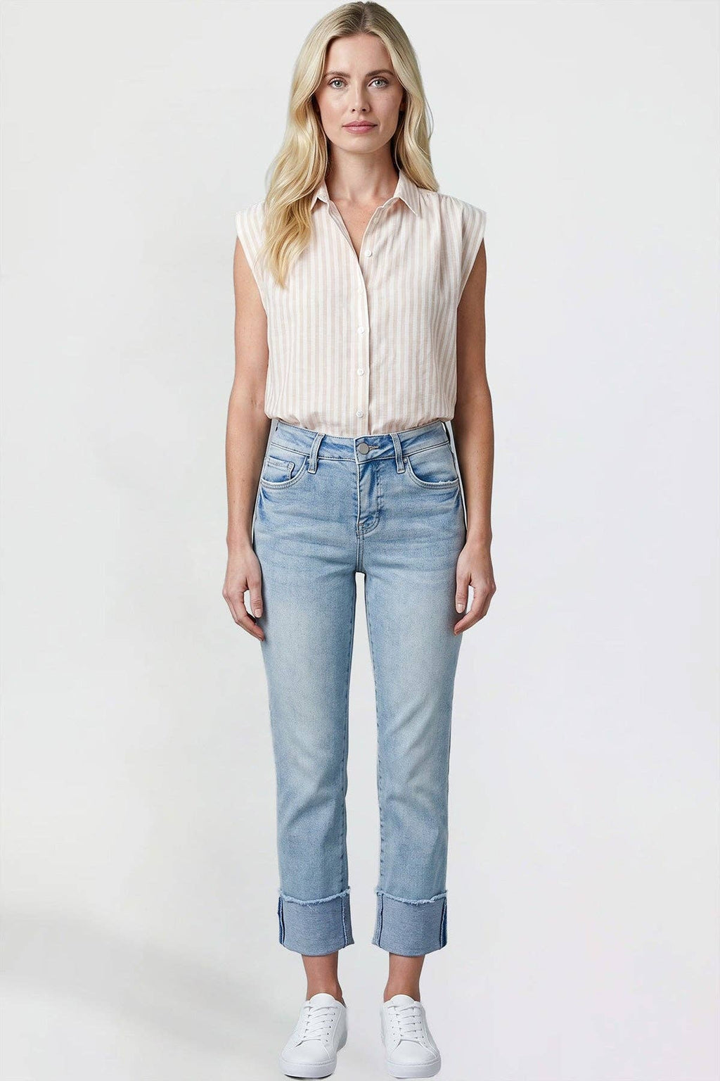 Mid Rise Stretch Cuffed Cropped Jeans