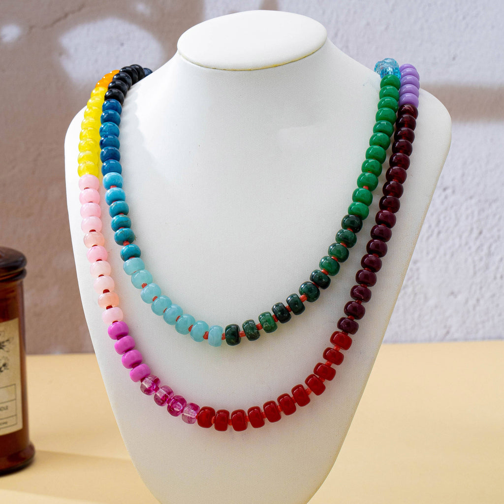 Gemstone-Inspired Long Multicolor Bead Necklace
