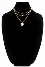 Layered Pearl & Heart Charm Necklace Set