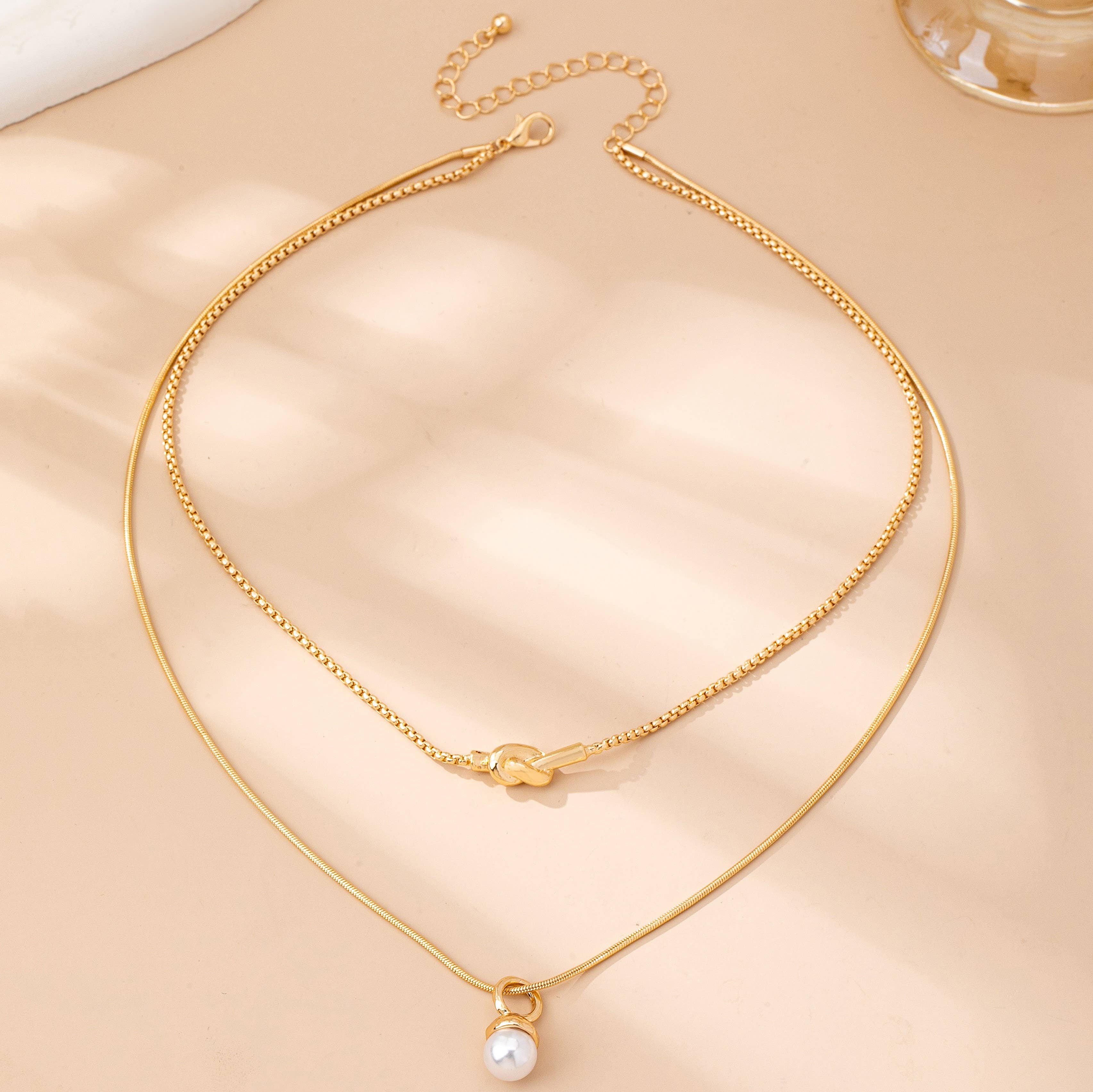 Layer Knot & Acorn Pendant Duo Drop Necklace