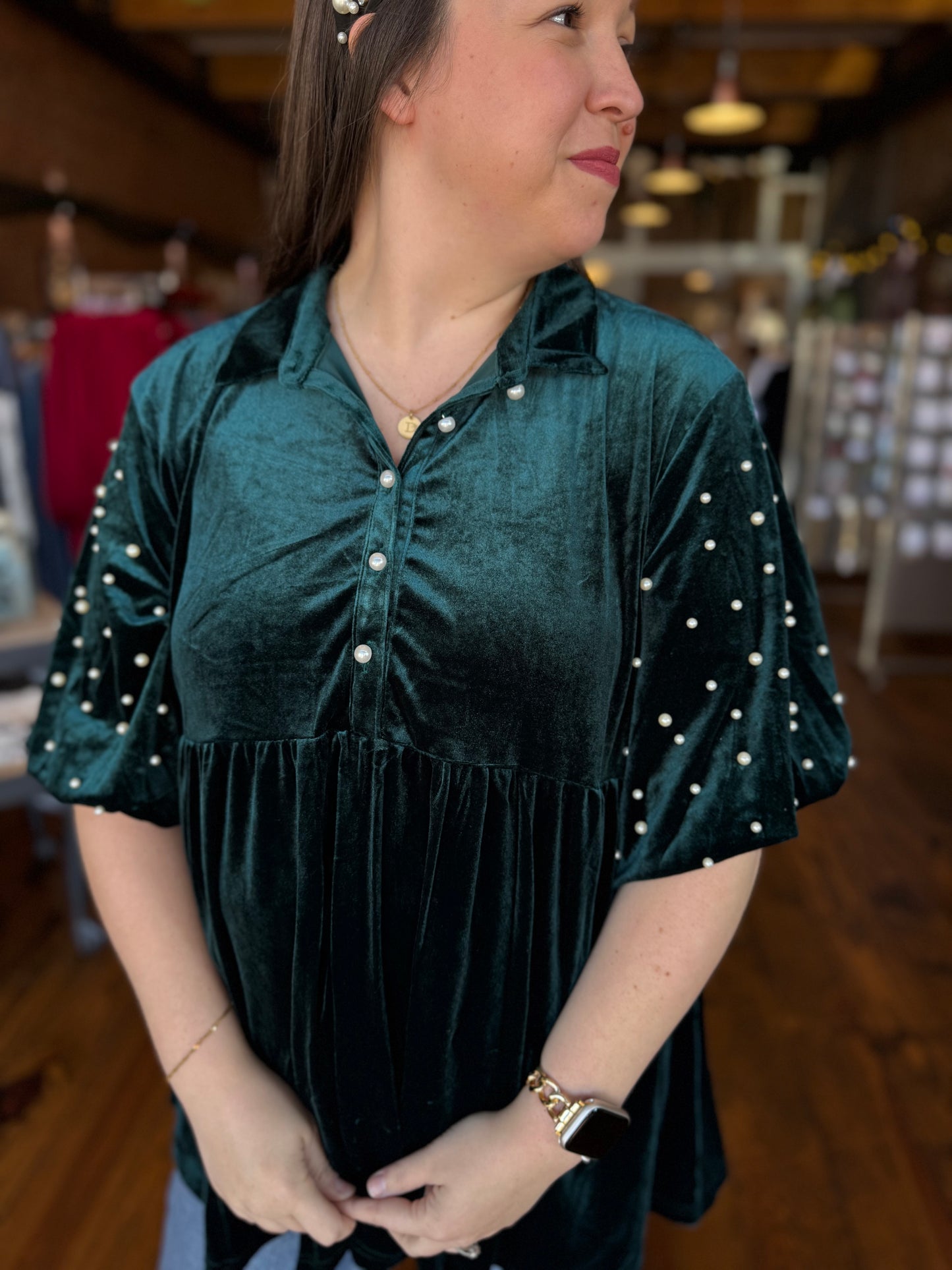 Velvet Pearl Tunic Blouse