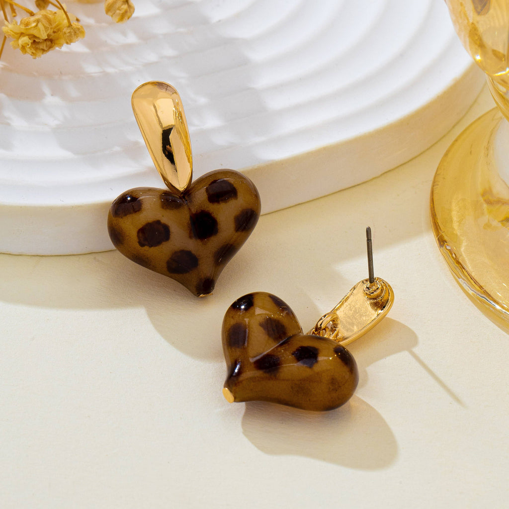Leopard Heart Drop Earrings