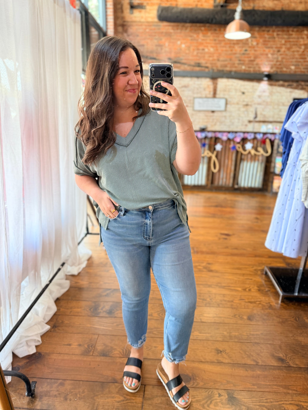 Simple Ribbed Dolman Top - Jade