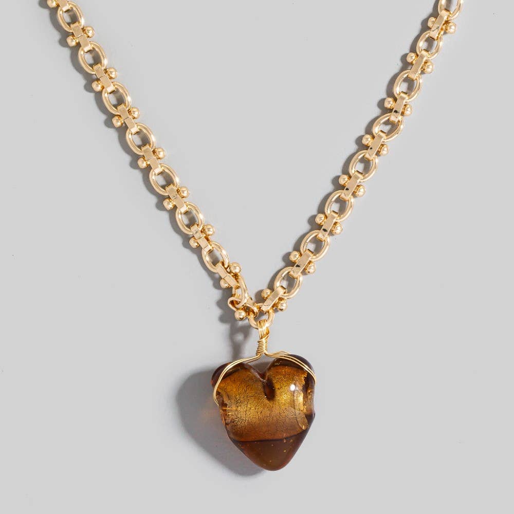 Brown Glass Heart Pendant Necklace
