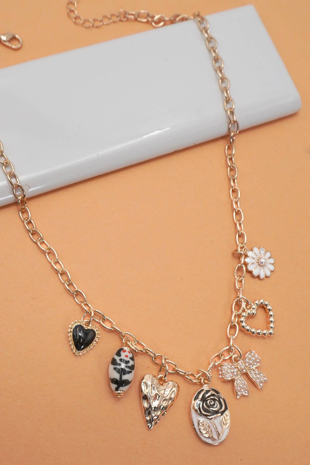 FLOWERS & HEARTS CHARM NECKLACE