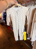 Cream Checkered Bamboo Zippie Pajamas